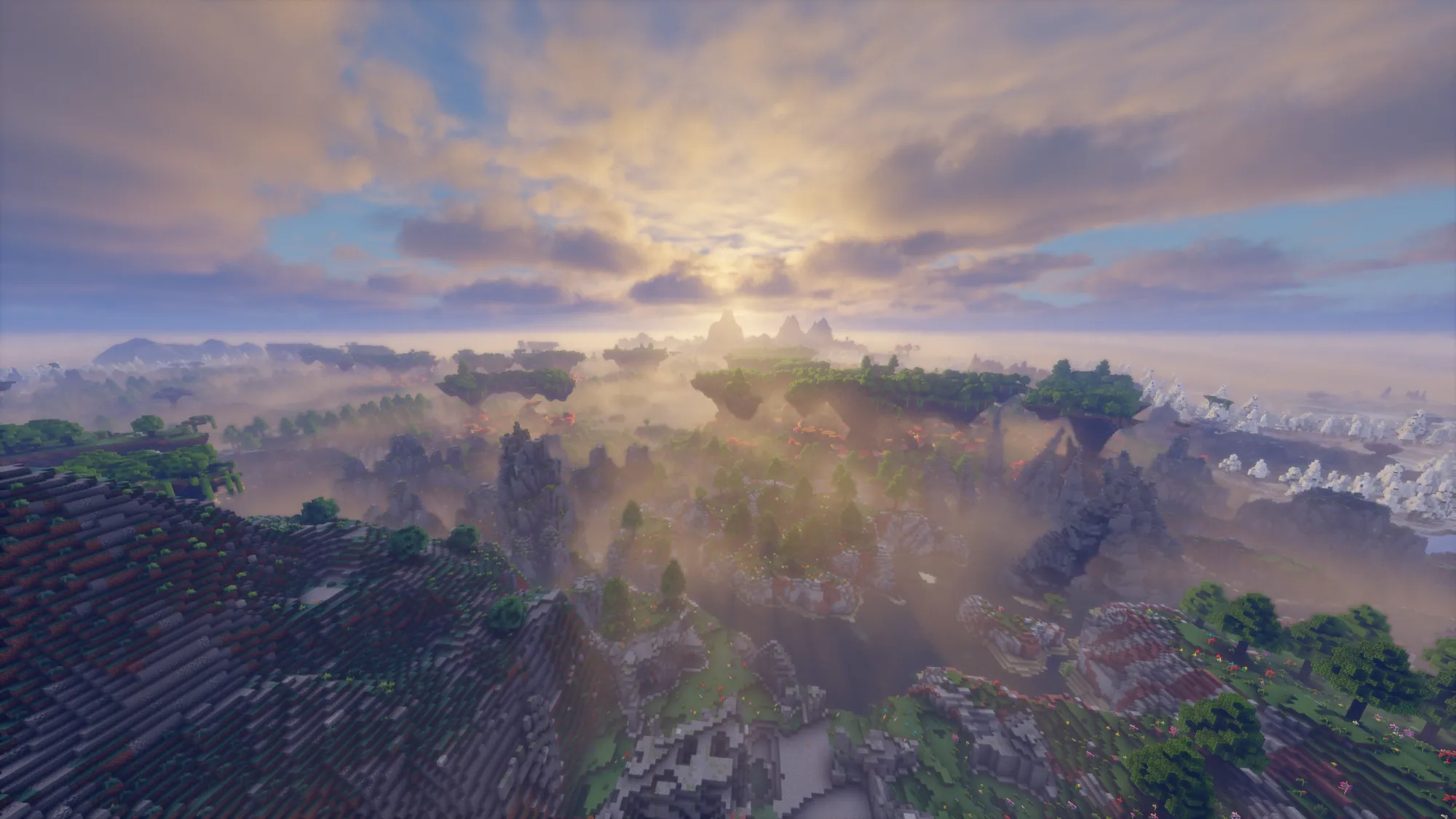 Floating islands above misty Aerlon ruins at sunrise — Craft Attack