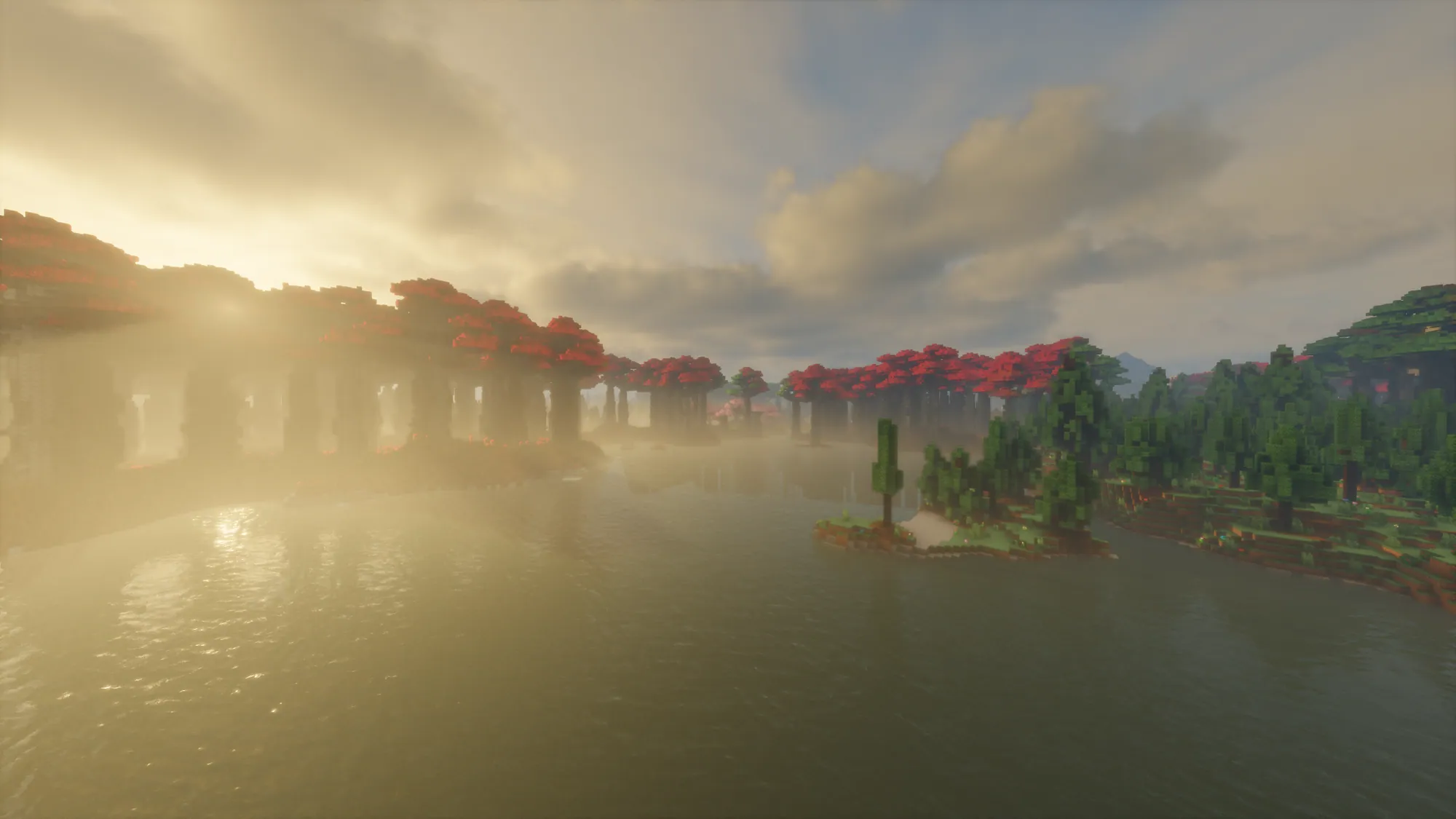Red-leafed trees reflected in a golden Aerlon lake — Craft Attack