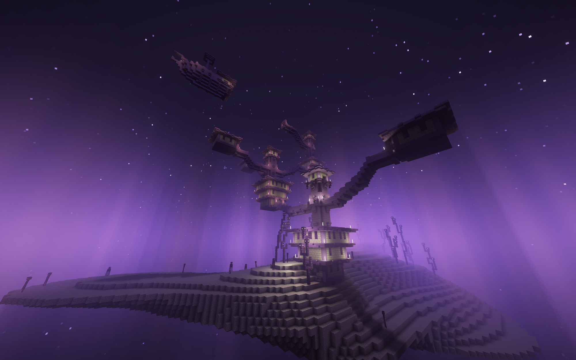 End city among purple auroras — Craft Attack Aerlon End