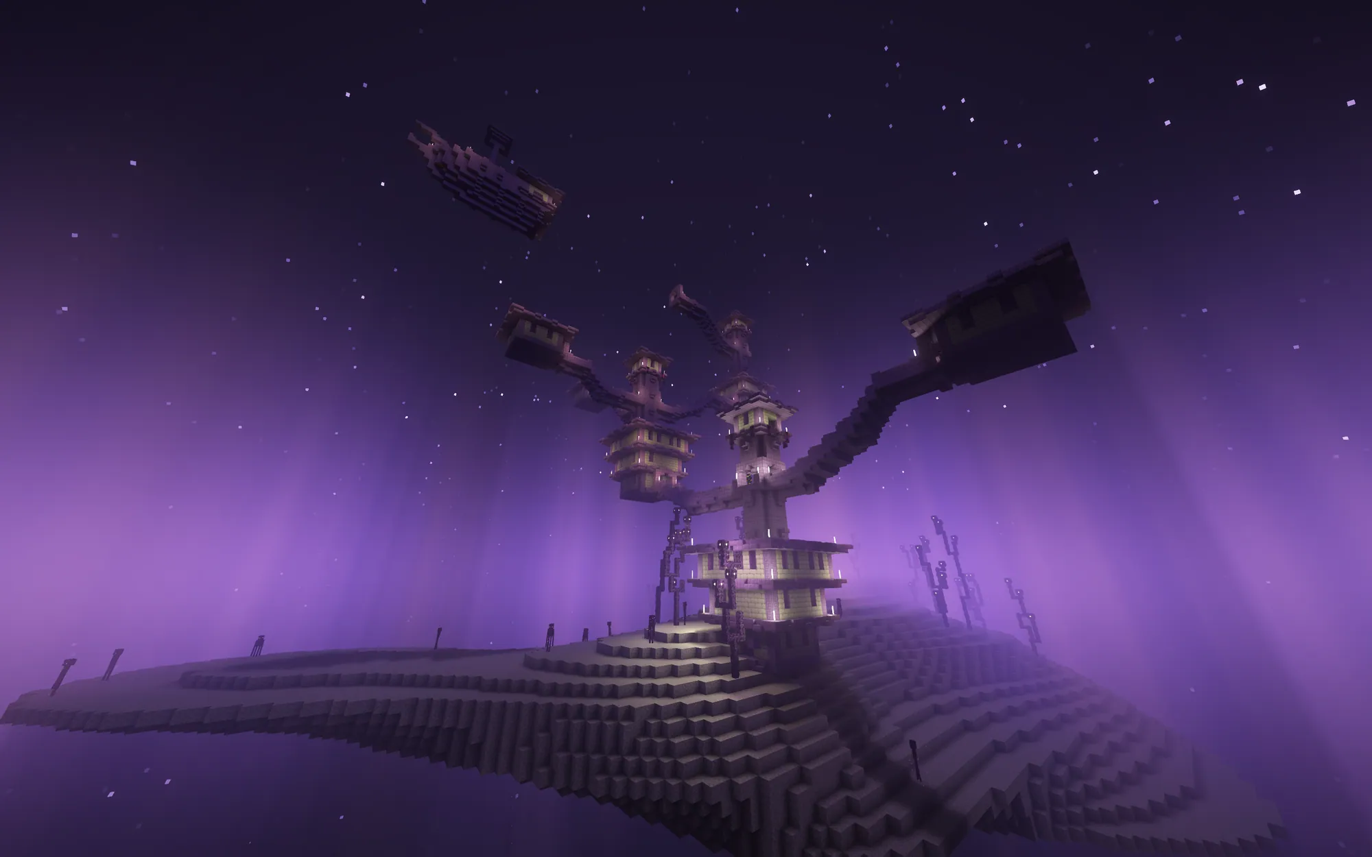 End city among purple auroras — Craft Attack Aerlon End