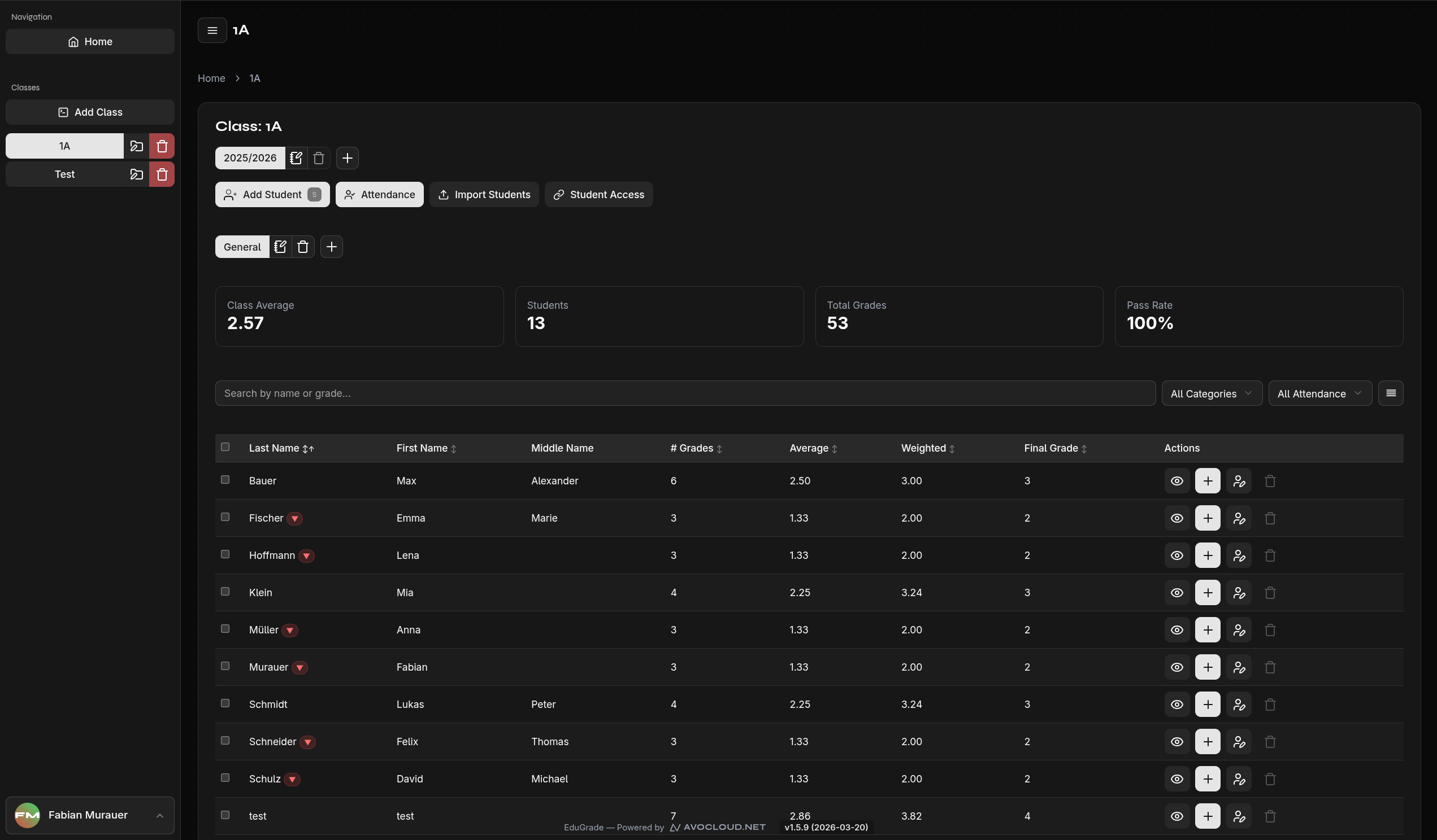 EduGrade Dashboard – Dark Mode