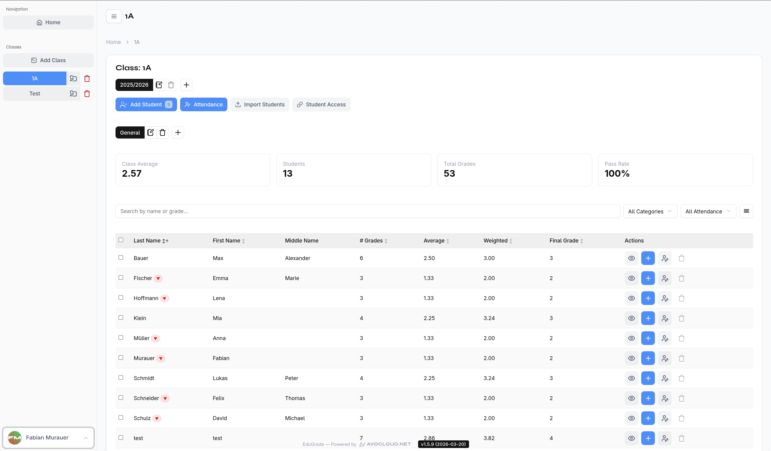 EduGrade Dashboard – Light Mode
