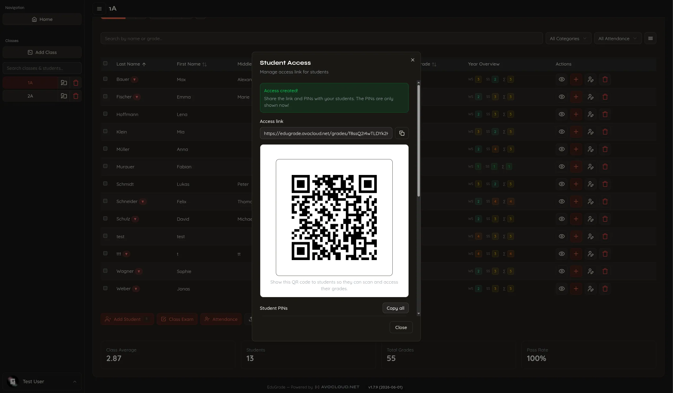 EduGrade — Noten sicher per PIN teilen
